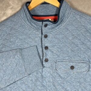 Faherty Brand Mens Epic Quilted Fleece Pullover Blue Heather Mock Neck Large